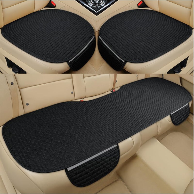 STHIRA Silicone 3Pcs Car Seat Covers Summer Breathable Front Seat Cushion Mat Flax Car Seat Cover With Storage Pouch Long Rear Seat Cover Anti-Slip Car Seat Cover Anti-Scratches Car, Black - Image 1