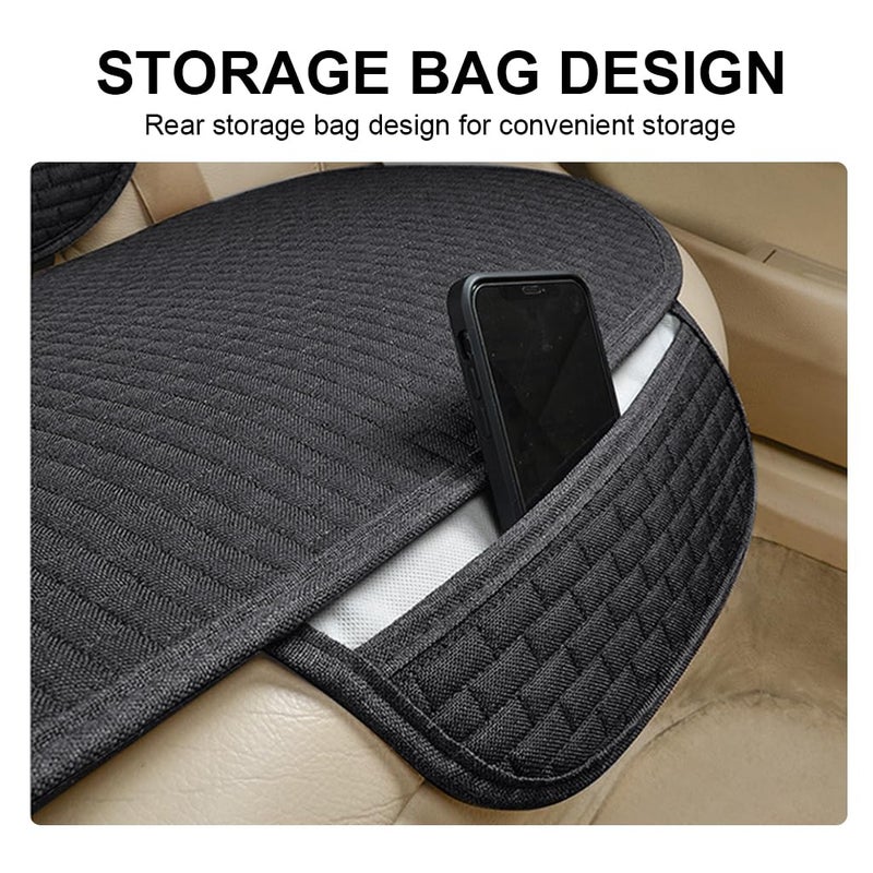 STHIRA Silicone 3Pcs Car Seat Covers Summer Breathable Front Seat Cushion Mat Flax Car Seat Cover With Storage Pouch Long Rear Seat Cover Anti-Slip Car Seat Cover Anti-Scratches Car, Black - Image 5
