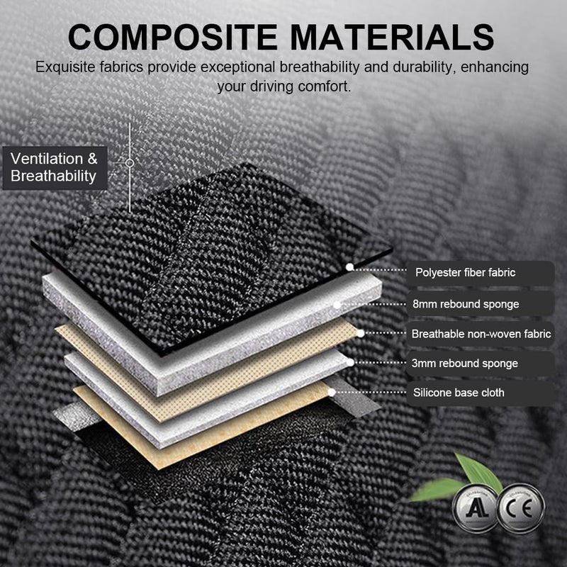 STHIRA Silicone 3Pcs Car Seat Covers Summer Breathable Front Seat Cushion Mat Flax Car Seat Cover With Storage Pouch Long Rear Seat Cover Anti-Slip Car Seat Cover Anti-Scratches Car, Black - Image 4