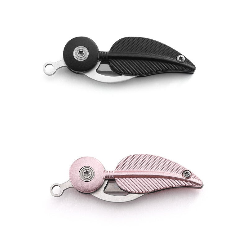 Mini Folding Knife Durable Material Multi-functional Design - Portable Carry Keychain Knife with Creative Feather Detail for Girls Indoor Outdoor Daily Use - Image 4