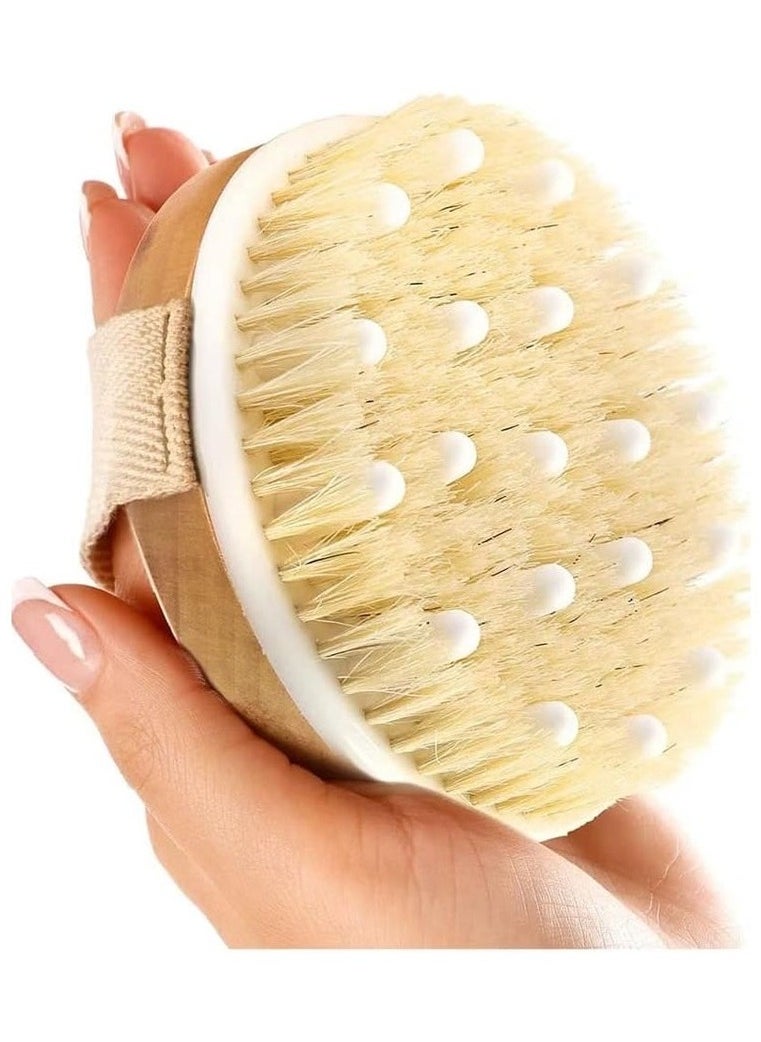 SHAYDX Dry and Bath Body Brush for Men & Women – Exfoliating Shower Brush with Soft Massage Nodules, Lymphatic Drainage & Cellulite Reduction, Wooden Round Scrubber (Brown)  - Image 1