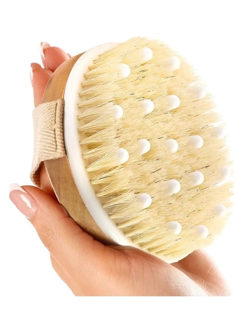SHAYDX Body Bath Brush Scrubber for Men and Women – Gentle Dry & Wet Lymphatic Drainage and Exfoliating Shower Scrubber Brush, Cellulite-Cleansing, Round, Wooden (Brown)  - Image 1