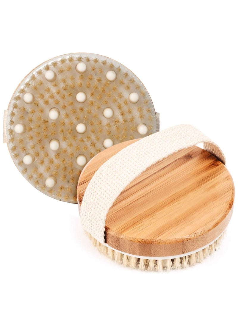SHAYDX Body Bath Brush Scrubber for Men and Women – Gentle Dry & Wet Lymphatic Drainage and Exfoliating Shower Scrubber Brush, Cellulite-Cleansing, Round, Wooden (Brown)  - Image 2