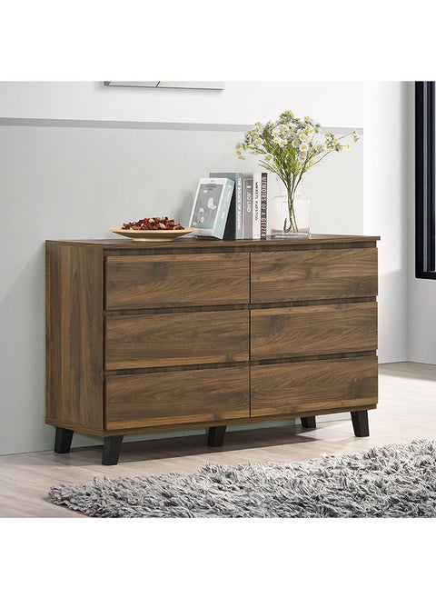 Kulltorp Plus 6-Drawer Double Dresser | Dressing Table | Vanity Table | Makeup Table With Legs And Without Mirror Dark Brown 40 x 74.1 x 120.2 cm