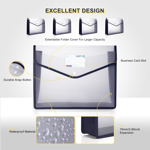 iMissiu Plastic File Folders Waterproof Transparent Expandable File Organiser Portable Large Capacity A4B4 File Wallet for OfficeBusinessSchool 5 Pack - Image 3