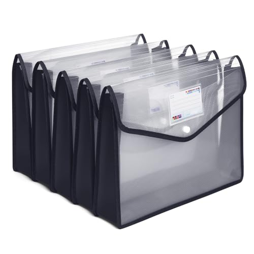 iMissiu Plastic File Folders Waterproof Transparent Expandable File Organiser Portable Large Capacity A4B4 File Wallet for OfficeBusinessSchool 5 Pack - Image 1