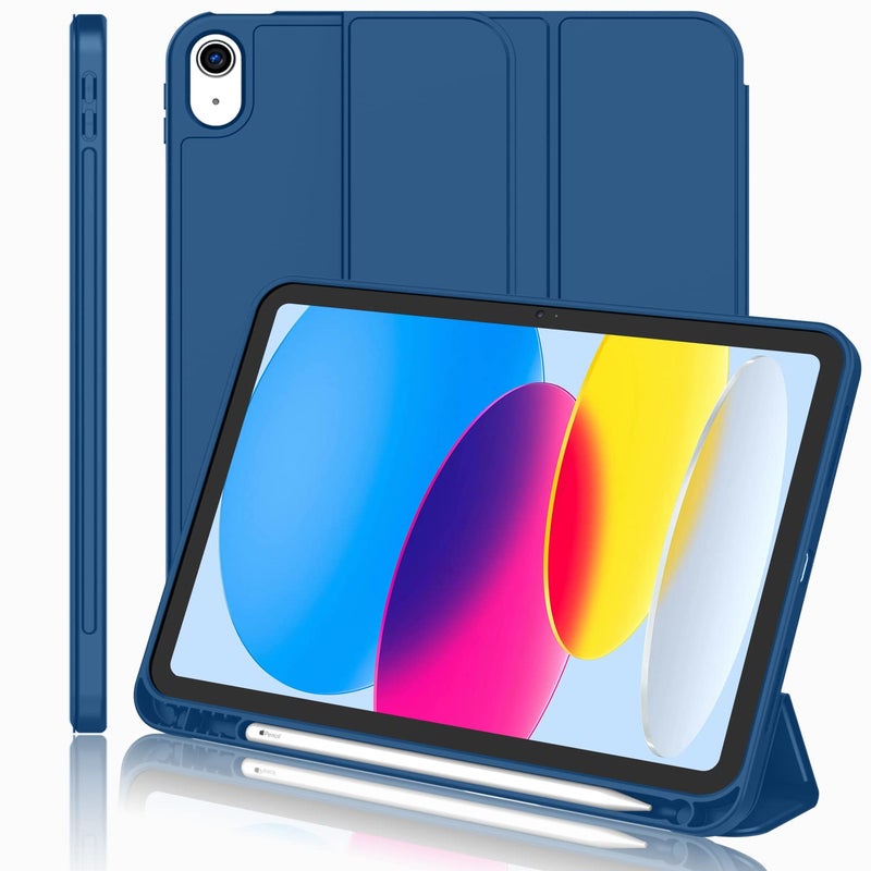 iMieet iPad (A16) Case 11th Gen/iPad 10th Generation Case [11-Inch 2025/10.9 Inch 2022] with Pencil Holder, Trifold Stand Smart Cover with Soft TPU Back,Auto Wake/Sleep(Navy Blue) - Image 1