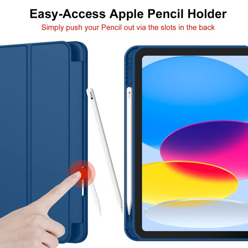 iMieet iPad (A16) Case 11th Gen/iPad 10th Generation Case [11-Inch 2025/10.9 Inch 2022] with Pencil Holder, Trifold Stand Smart Cover with Soft TPU Back,Auto Wake/Sleep(Navy Blue) - Image 5