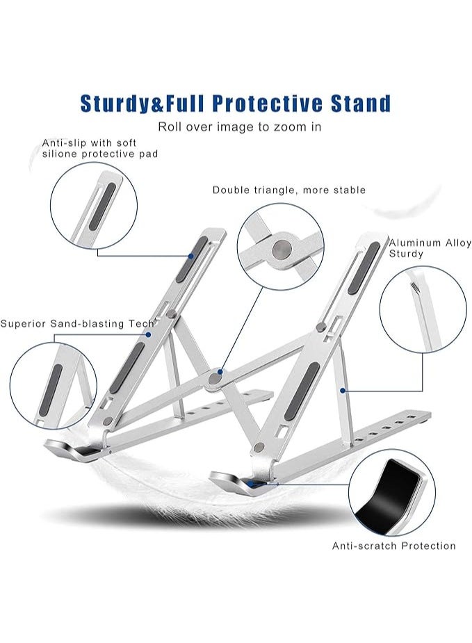 Adjustable Portable Laptop Stand, Aluminum Foldable Riser with 6 Height Levels, Compatible with 10-15.6” Laptops - Image 3
