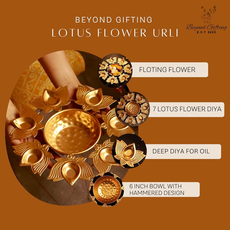 Beyond Gifting Lotus Shape Diya Flower Urli Handcrafted Bowl for Floating Flowers & Tea Light Candles Home Living Room Office & Table Decor Diwali Decoration - Image 4