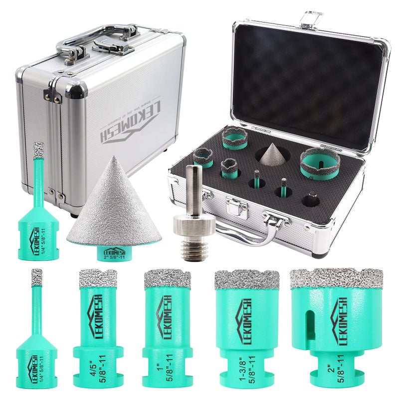 LEKOMESH Diamond Core Drill Bits Set 8pcs Tile Hole Saw Kit for Porcelain Tile Ceramic Marble Brick Concrete with 5811 Thread6620253550mm50mm Beveling Chamfer BitTriangle Shank Adapter
