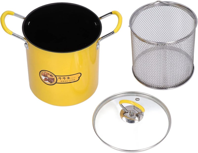3L Mini Deep Fryer With Basket, Stainless Steel Japanese Frying Pot, Oil Filter Rack and Lid for Home Kitchen, Yellow - Image 2