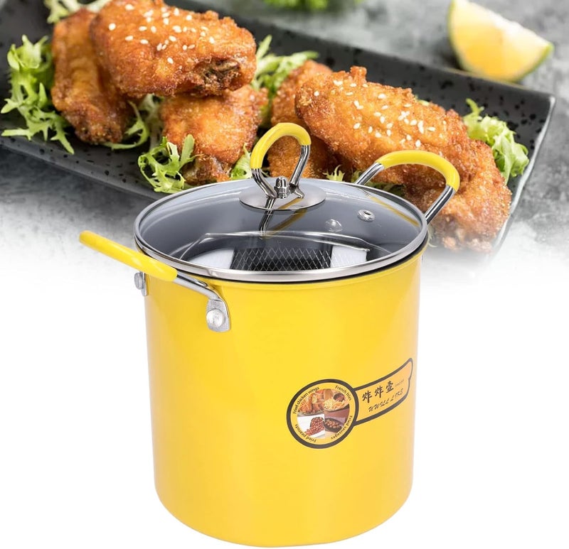 3L Mini Deep Fryer With Basket, Stainless Steel Japanese Frying Pot, Oil Filter Rack and Lid for Home Kitchen, Yellow - Image 3