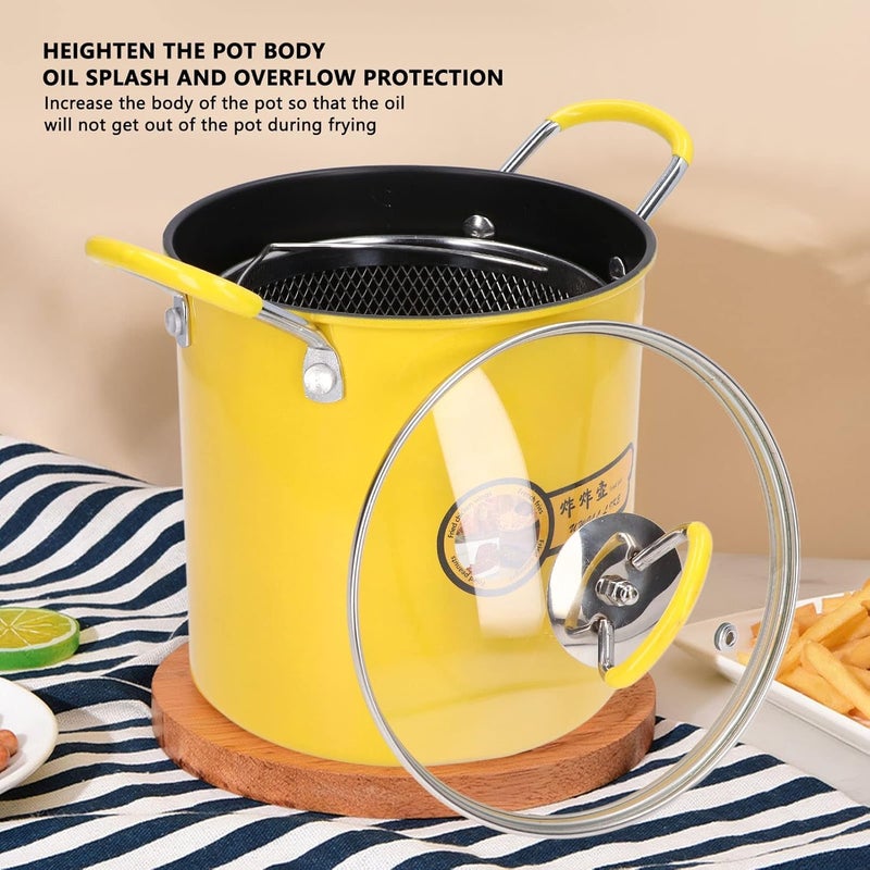 3L Mini Deep Fryer With Basket, Stainless Steel Japanese Frying Pot, Oil Filter Rack and Lid for Home Kitchen, Yellow - Image 5