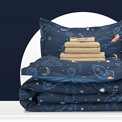 SLEEP ZONE Kids Twin Bedding Comforter Set  Super Cute  Soft Kids Bedding 5 Pieces Set with Comforter Sheet Pillowcase  Sham Space Rocket