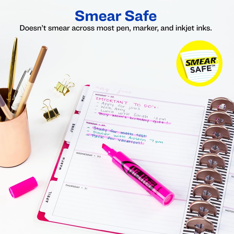 Avery Hi-Liter Desk-Style Highlighters, Smear Safe Ink, Chisel Tip, 12 Fluorescent Pink Highlighters (24010) - Image 3