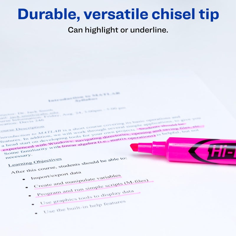 Avery Hi-Liter Desk-Style Highlighters, Smear Safe Ink, Chisel Tip, 12 Fluorescent Pink Highlighters (24010) - Image 4