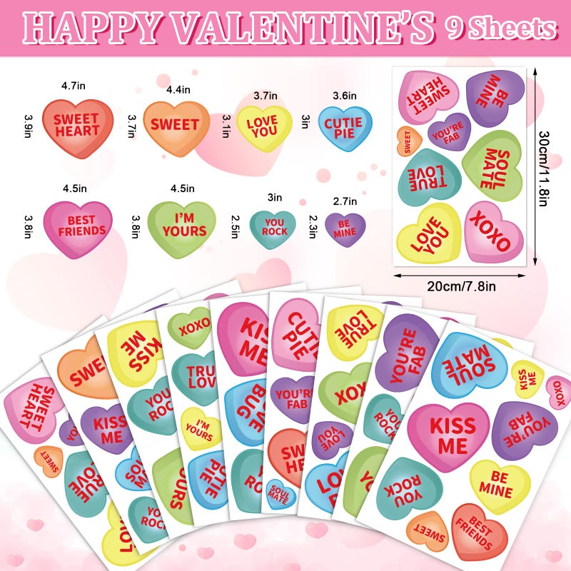 Whaline 9 Sheet Valentine's Day Window Clings Romantic Conversation Heart Window Decals Double-Sided Candy Heart Window Decor for Valentine's Day Home Office School Decor Party Supplies - Image 5