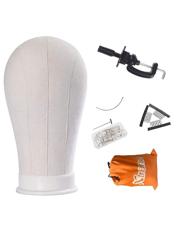 Xtrend 21"-24''Canvas Block Head for Hair Extension/Lace Wigs/Display Poly Mannequin Manikin Head Wig Stand/Head Dryer/Making Wig Drying Styling Coloring 23inch - Image 1