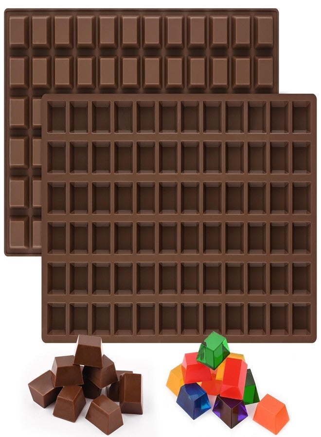 Sakolla 2 Pack Square Chocolate Molds, 72 Cavities Terrace Silicone Molds for Chocolate, Candy, Gummy, Jelly, Ganache, Ice Cubes (Brown) - Image 1