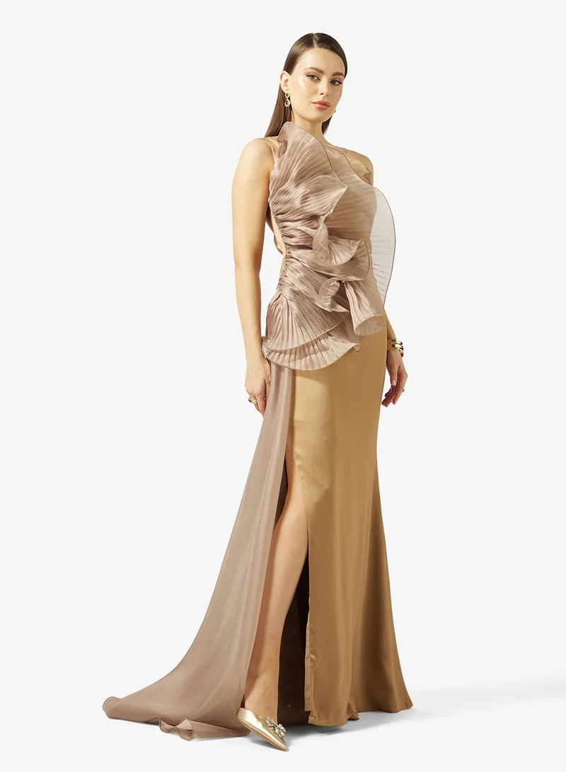 One Shoulder 3D Floral Organza Detail Dress