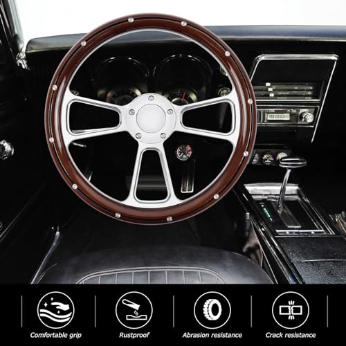 QYMOPAY 5 Holes 5 Bolts Steering Wheel, 14 inch Wooden Racing Steering Wheel, Grip with Rivets with HornButton, Car Interior Accessories, Car Modification Replacement Parts - Image 5