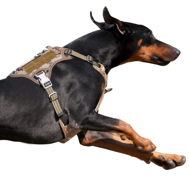 BUMBIN Tactical Dog Harness for Large Dogs No Pull Famous TIK Tok No Pull Dog Harness Fit Smart Reflective Pet Walking Harness for Training Adjustable Dog Vest Harness with Handle Desert Camo L