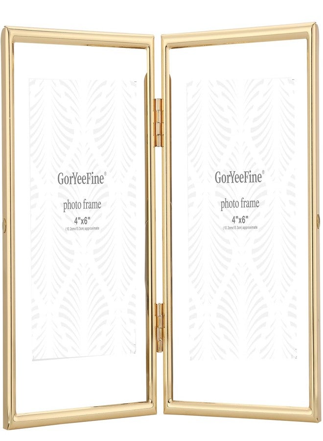 GorYeeFine إطار ذهبي مزدوج عائم مقاس 5×7 بوصة للصور مقاس 3.5×5 بوصة و4×6 بوصة، إطار معدني بحواف دائرية قابل للتعديل، إطار صور 4×6 بوصة يُوضع على الطاولة أو الرف، خيار هدية أنيق لحفلات الزفاف، وعيد الشكر، وعيد الميلاد، وأعياد الميلاد. - Image 1