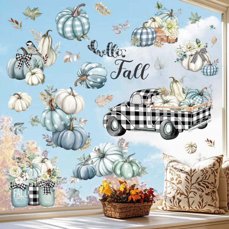 decalmile Woodland Animals Fall Pumpkin Window Clings Deer Fox Racoon Autumn Harvest Double Sided Window Decals Anti-Collision Window Stickers - Image 1