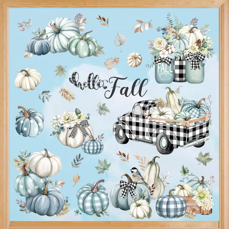 decalmile Woodland Animals Fall Pumpkin Window Clings Deer Fox Racoon Autumn Harvest Double Sided Window Decals Anti-Collision Window Stickers - Image 3