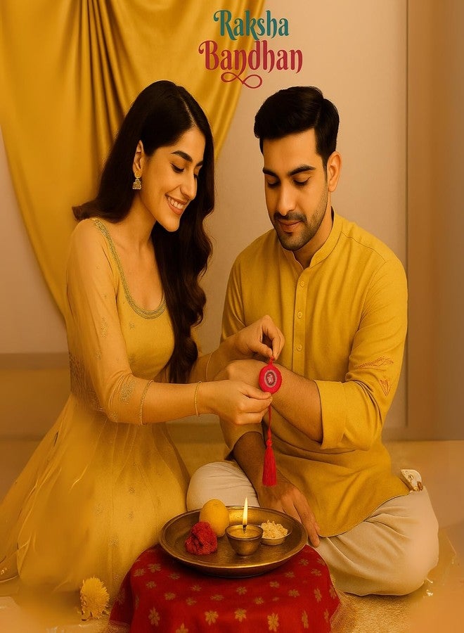 MASQ Traditional Handmade Rakhi for Brother – Red and Gold Embroidered Designer Rakhi with Roli, Tikka & Chawal | Luxury Raksha Bandhan Gift (Pack of 1) - Image 4