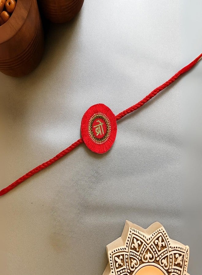 MASQ Traditional Handmade Rakhi for Brother – Red and Gold Embroidered Designer Rakhi with Roli, Tikka & Chawal | Luxury Raksha Bandhan Gift (Pack of 1) - Image 5