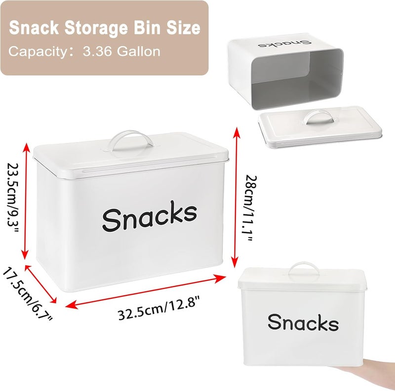 BSTKEY Snack Bin for Countertop White Metal Snack Organizer for Pantry Kitchen Rustic Snack Storage Container for Chips Candy Pretzels Cookies Popcorn - Image 2