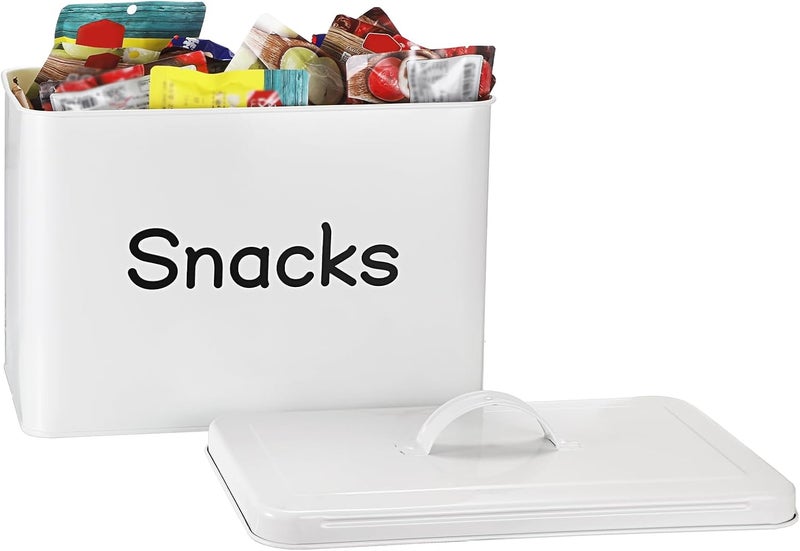BSTKEY Snack Bin for Countertop White Metal Snack Organizer for Pantry Kitchen Rustic Snack Storage Container for Chips Candy Pretzels Cookies Popcorn - Image 1
