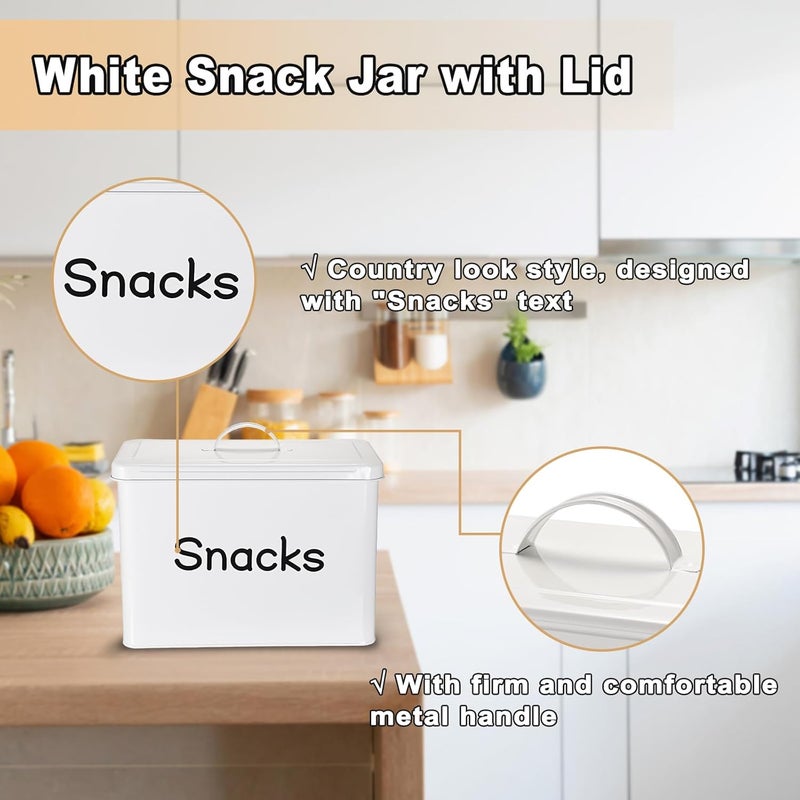 BSTKEY Snack Bin for Countertop White Metal Snack Organizer for Pantry Kitchen Rustic Snack Storage Container for Chips Candy Pretzels Cookies Popcorn - Image 3