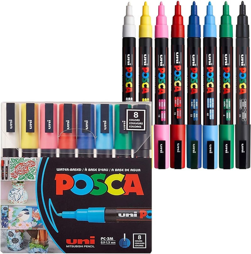 Uniball uni POSCA PC-3M Water-Based Paint Markers - Pack of 8 - Image 1