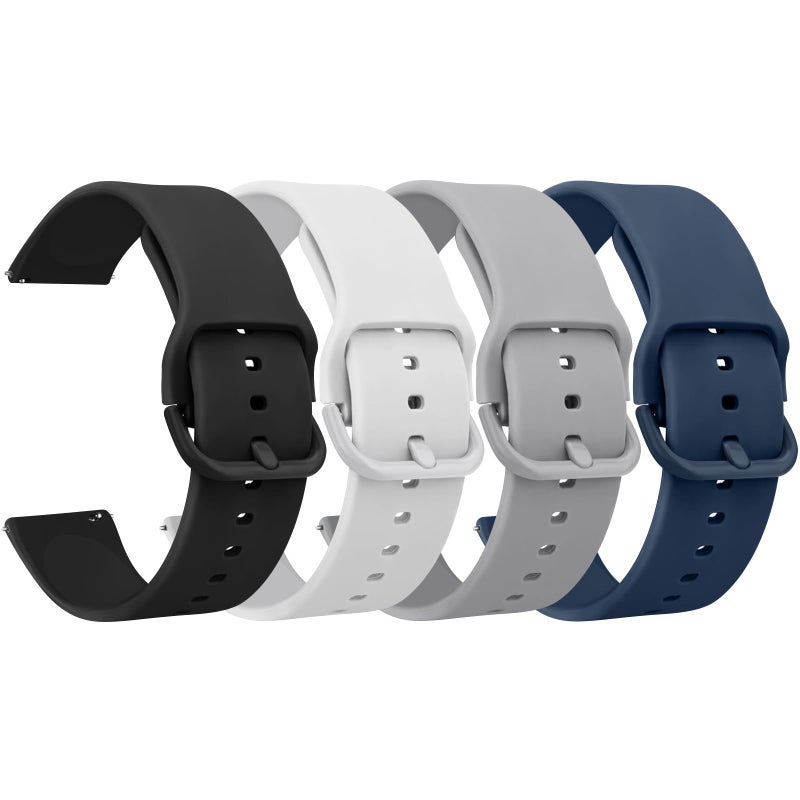 Meliya 4 Pack Watch Bands, 20mm 22mm Quick Release Soft Silicone Replacement Watch Strap for Women Men (22mm, Black+White+Grey+Navy Blue) - Image 1