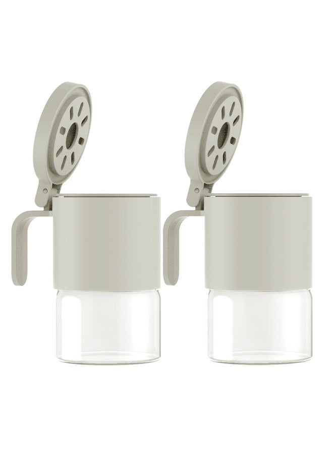 Spice Jars with Spoons, Set of 2 Mini 10oz 300ml Glass Containers for Salt, Sugar, Peppers, Chili, Seasoning Storage Jars with Flapper Caps for Kitchen - Image 1