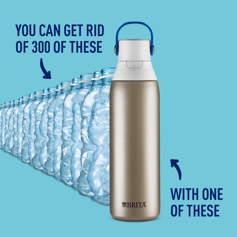 Brita Stainless Steel Premium Filtering Water Bottle, BPA-Free, Reusable, Insulated, Replaces 300 Plastic Water Bottles, Filter Lasts 2 Months or 40 Gallons, Includes 1 Filter, Stainless - 20 oz. - Image 2