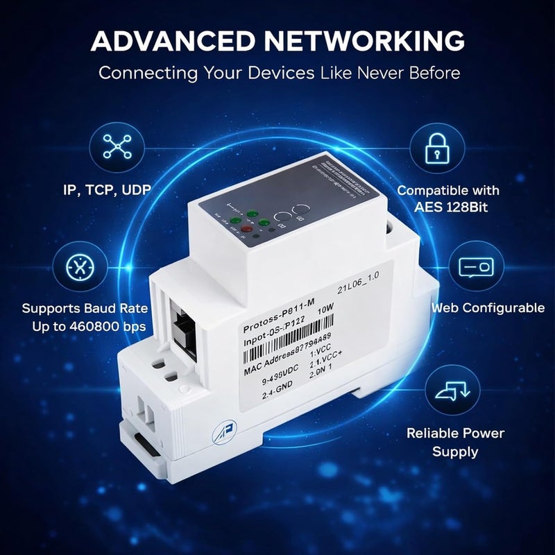 RS485 to WiFi Serial Server Rail Mounting Ethernet Module 9-50VDC 10W - Supports Multiple Protocols, Easy Configuration, Industrial Network Use - Image 4