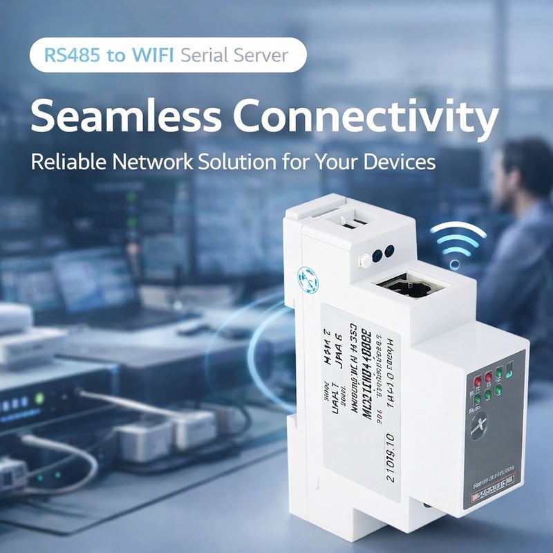 RS485 to WiFi Serial Server Rail Mounting Ethernet Module 9-50VDC 10W - Supports Multiple Protocols, Easy Configuration, Industrial Network Use - Image 2