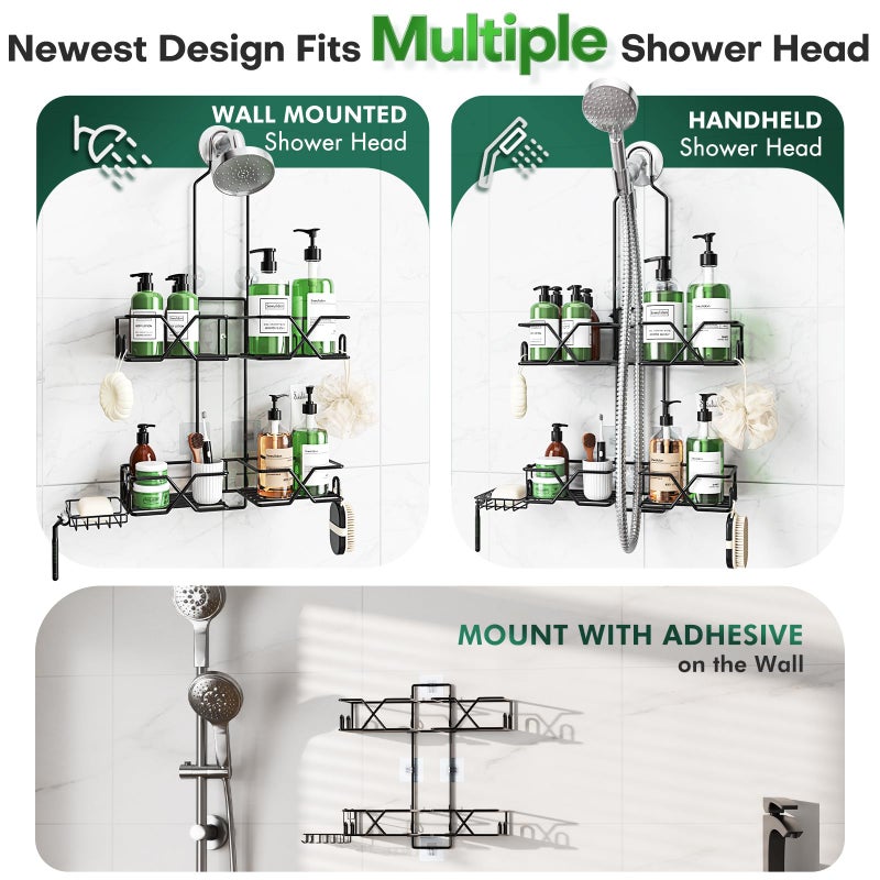 Sewulidon Stainless Steel Hanging Shower Caddy for Handheld Shower Heads,Adjustable Height Extra Long Bathroom Shower Organizer Hanger Rack with Hooks,Soap Holder - Image 5