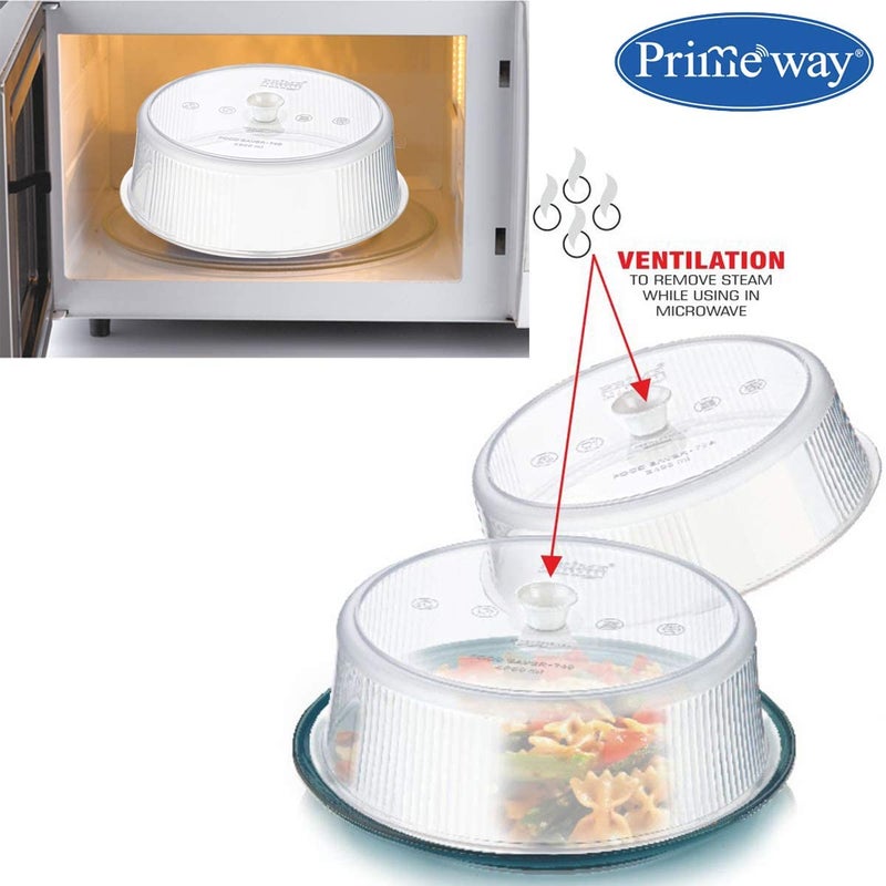 Primeway® Polypropylene Big Food Cover Lid | Microwave Splatter Free | Multipurpose Use | Tableware | Reheating | 9.5 inch | Pack of 2 Pcs | Clear - Image 3