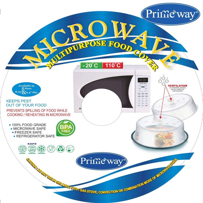 Primeway® Polypropylene Big Food Cover Lid | Microwave Splatter Free | Multipurpose Use | Tableware | Reheating | 9.5 inch | Pack of 2 Pcs | Clear - Image 5