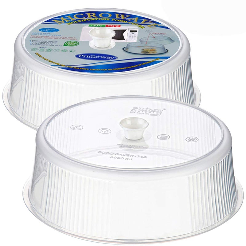 Primeway® Polypropylene Big Food Cover Lid | Microwave Splatter Free | Multipurpose Use | Tableware | Reheating | 9.5 inch | Pack of 2 Pcs | Clear - Image 1
