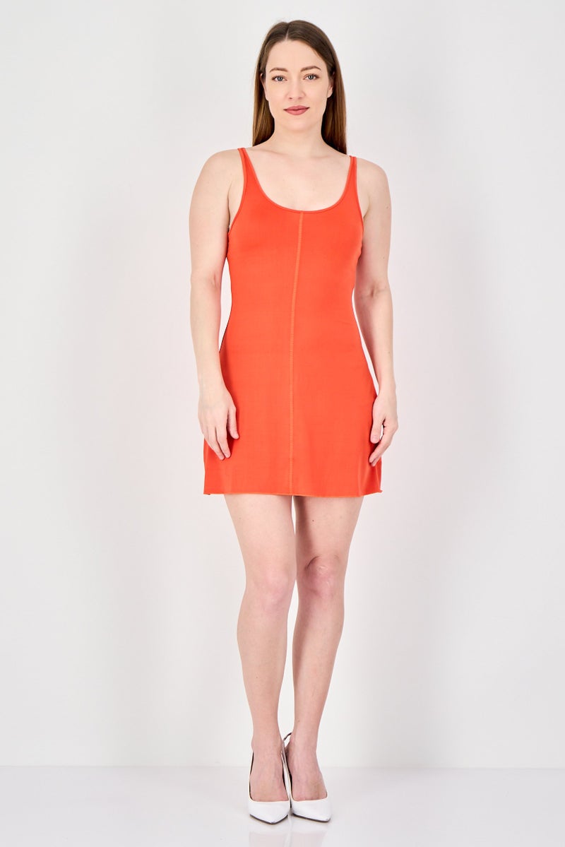 MONKI Women Plain Mini Dress, Orange - Image 4