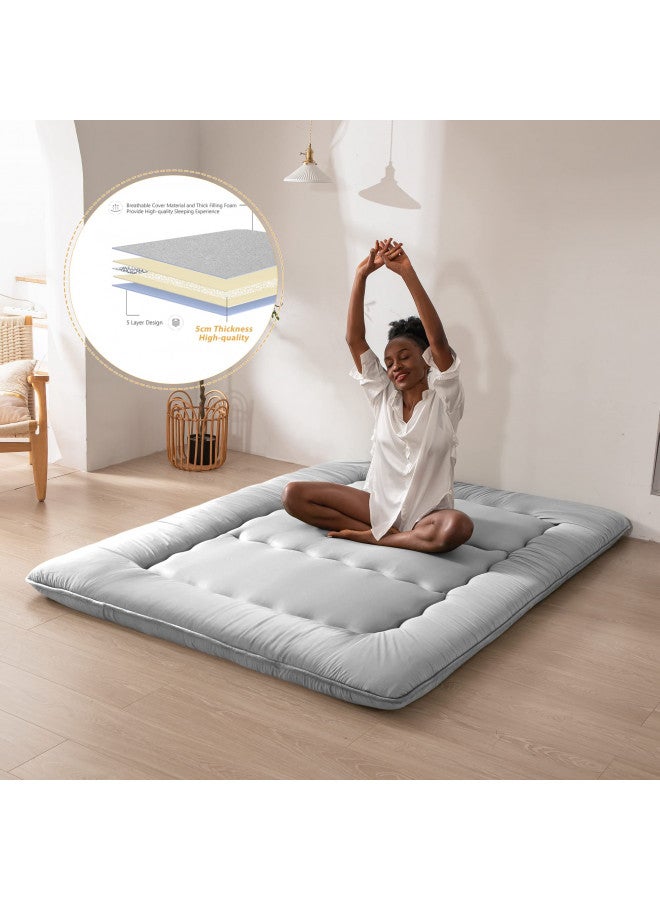 MAXYOYO Japanese Floor Mattress Futon Mattress, Thicken Daybed Sleeping Pad Foldable Roll Up Boys Girls Dormitory Kids Lounger Bed Couch and Sofa, Grey, Full - Image 4