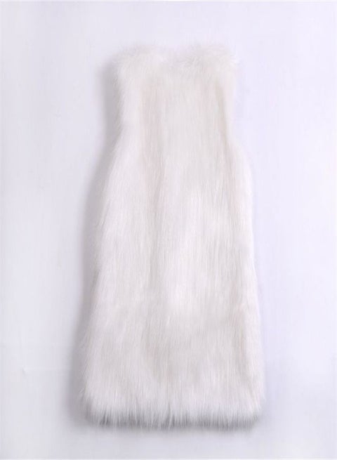 Medium Long Warm Imitation Fox Fur Vest White