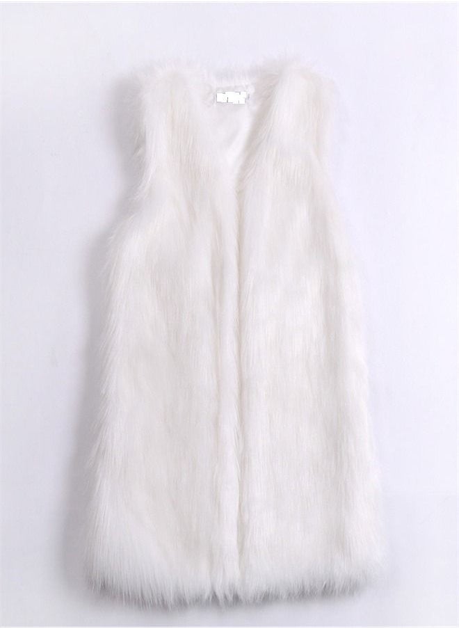 Loquat - Medium Long Warm Imitation Fox Fur Vest White - Image 1