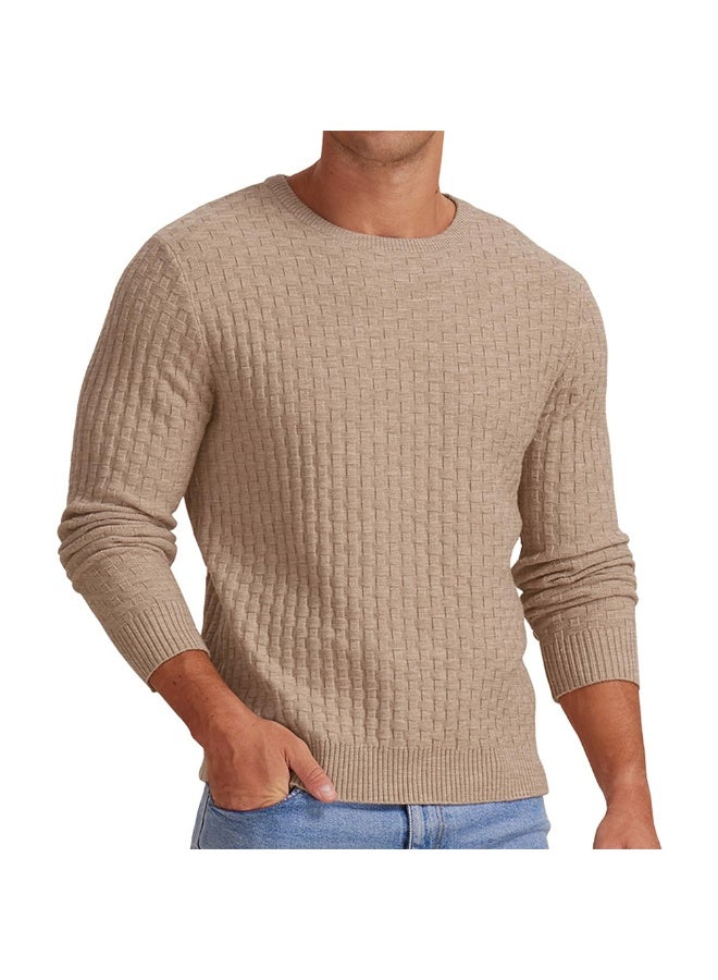 NIBEMINENT Men Knit Pullovers Solid Sweater Long Sleeve Jumpers Round Neck Sweaters Casual Slight Strech Spliced Male Autumn - Image 1